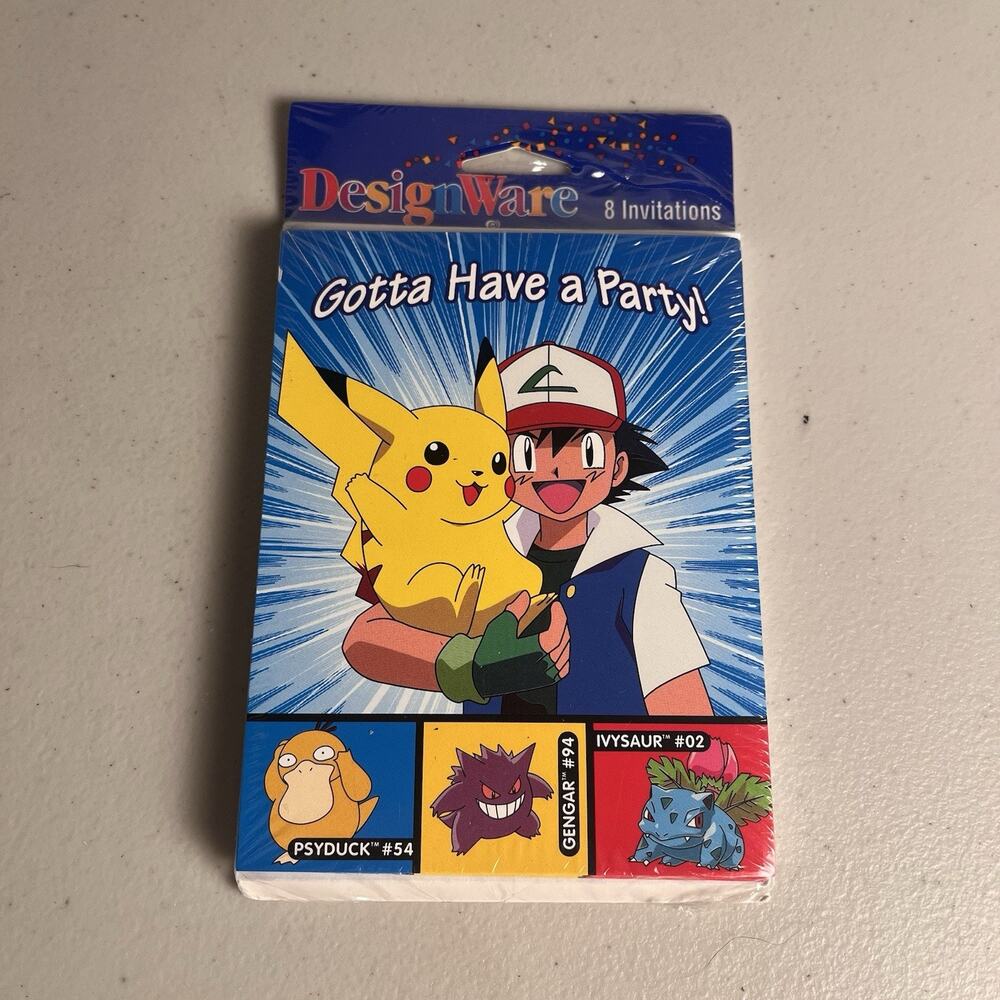 Vintage Pokemon Birthday Party Invitation Cards 1990s New Pikachu Psyduck USA - Picture 3 of 4